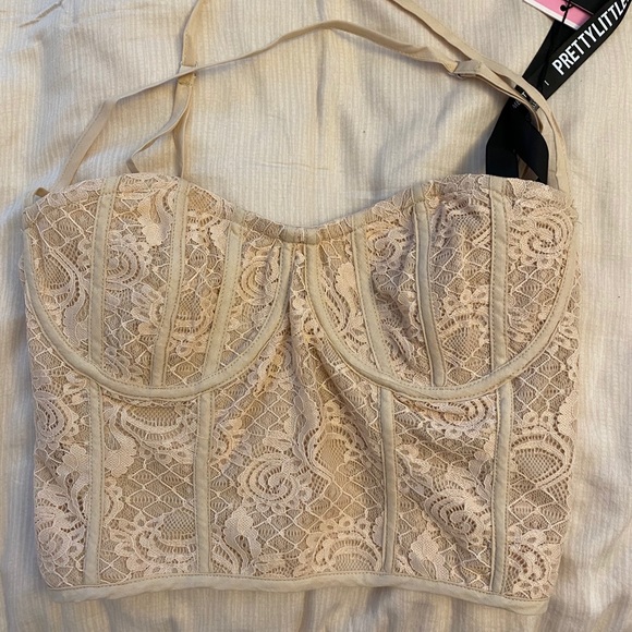 PrettyLittleThing Tops - Nude Lace Wire Underbust Crop Top